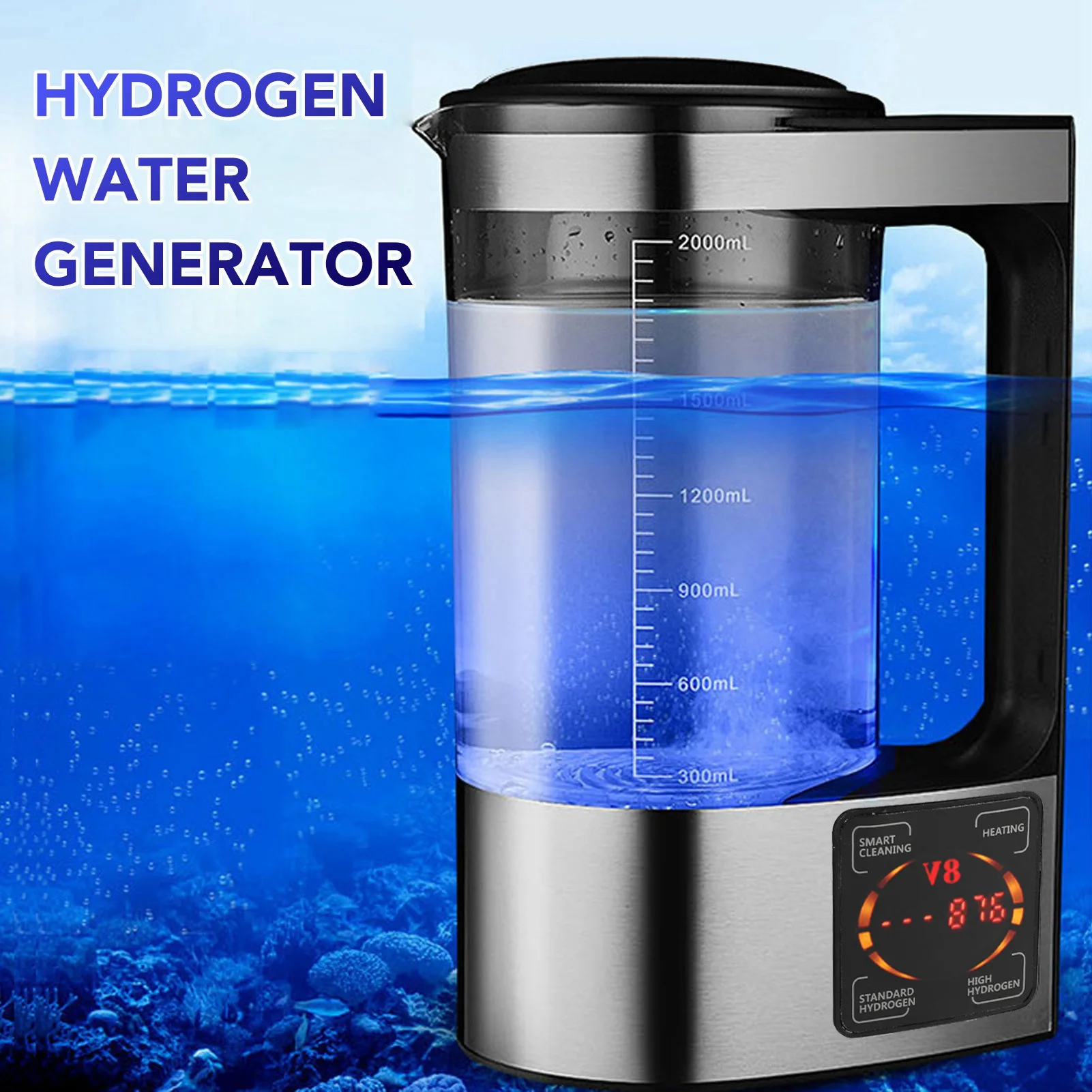 2L Hydrogen Rich Water Machine 220W SPE PEM Technolog Constant Temperature Heating Hydrogen Generator Water Kettle 110‑220V