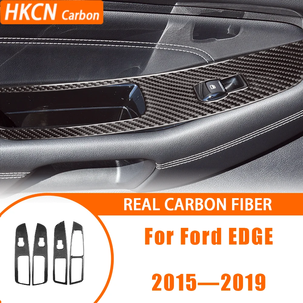 For Ford EDGE 2018—2019 Carbon Fiber Car Accessories Center Console Door Inner Window Control Lifting Panel Cover Trim Sticker