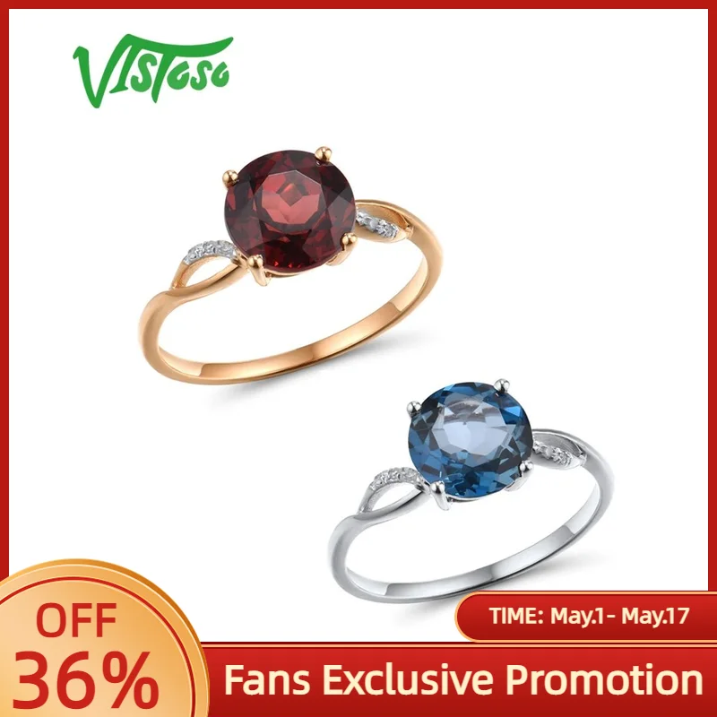 

VISTOSO Gold Ring For Women Genuine 14K Gold Ring Sparkling Diamond London Blue Topaz Garnet Wedding Anniversary Fine Jewelry