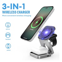 Magnetic Wireless Charging Station Foldable 3-in-1  for iPhone 12~15 Series AirPods  iWatch Portable Travel Charger