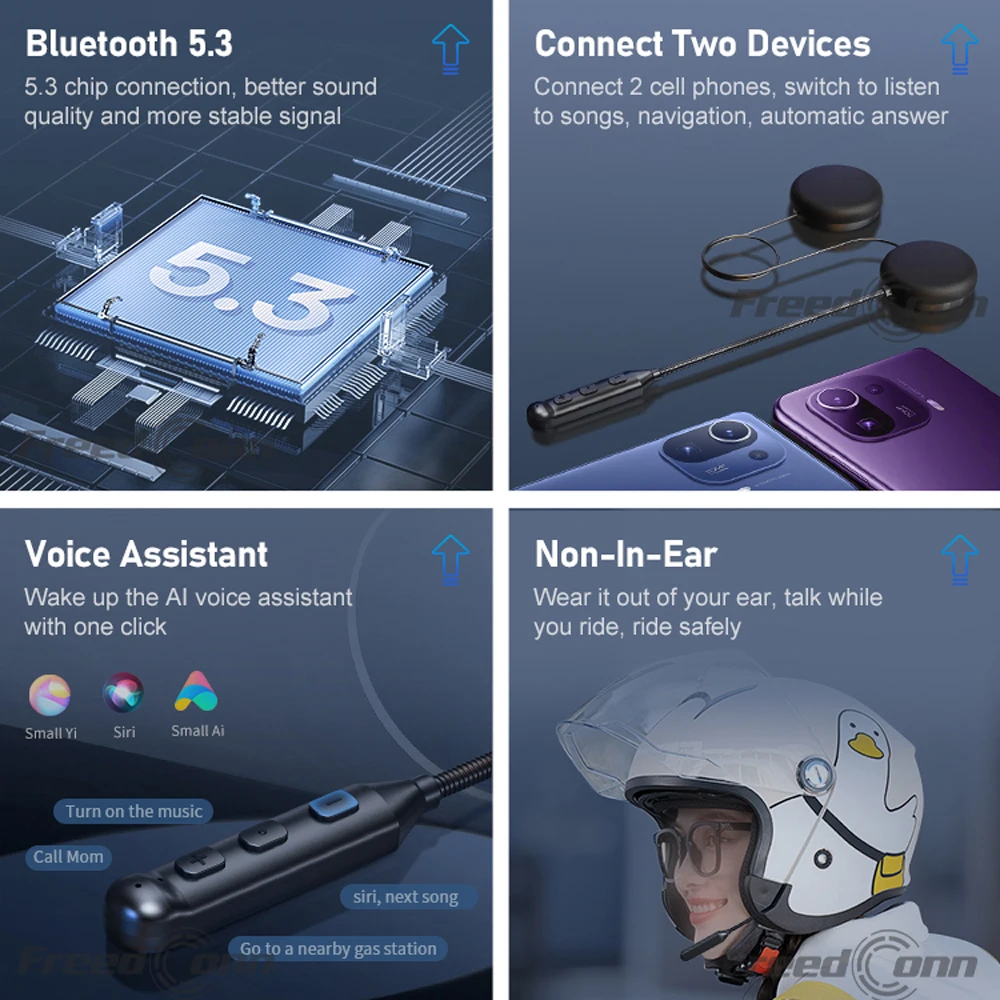 Freedconn LUVIN S1 Bluetooth 5.3 Motorradhelm-Headsets Kopfhörer BT Kabelloses Moto Stereo Intercom Freisprecheinrichtung Lange Akkulaufzeit – Detail 3