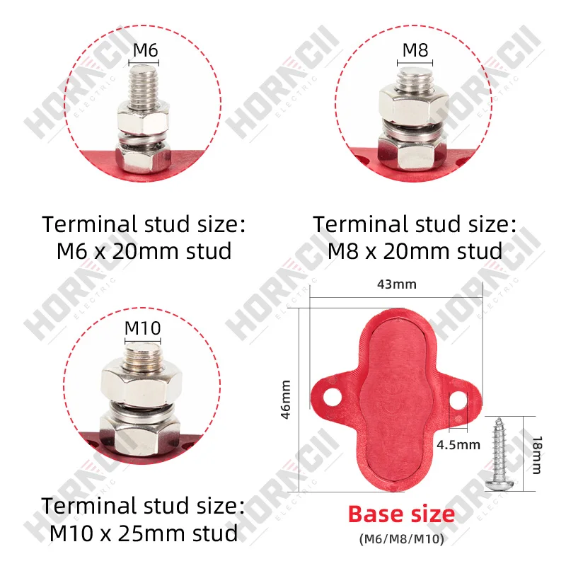 Terminal Block Stud M6 M8 M10 DC 48V Busbar Terminal Stud Positive Negative Junction Fixed Wiring Bolt for Truck RV Ship Boat