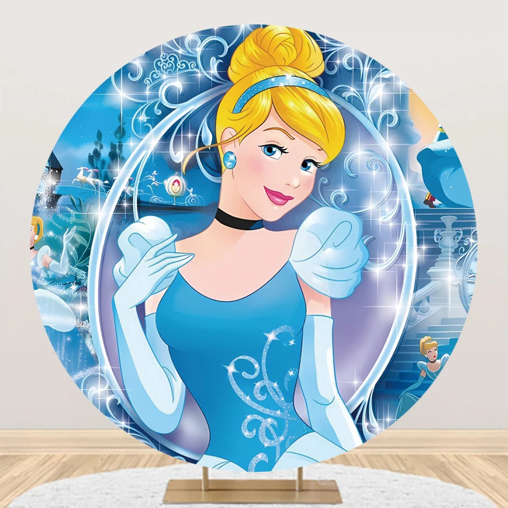 Fondo redondo de princesa cenicienta de Disney para fotografía, accesorios de decoración para fiesta de cumpleaños de niña, Baby Shower, Photozone