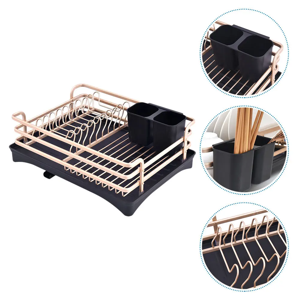 

1pc Kitchen Storage Rack Bowl Dish Holder Tableware Shelf Organizer Drainage Stand Gold Black Space Saving Modern