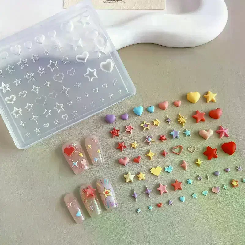 Creativity 3D Heart Star Pentagram Silicone Nail Mold DIY Nail Art Decoration Transparent Mani Template for Nail Charm