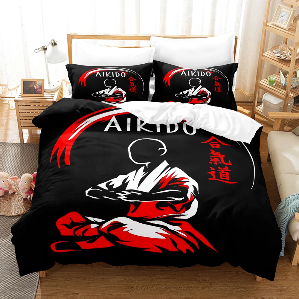 Aikido Bedding Set Japanese Martial Art Duvet Cover + 2 Pillowcases Polyester Home Textile Bedroom Decor Bed Linens