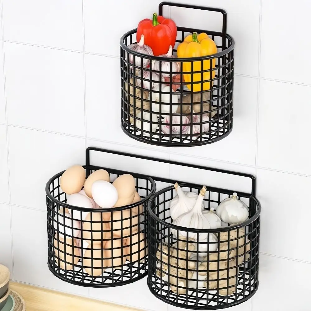 

1/2/3 Grids Wall Mounted Storage Basket No Punching Space Saving Comb Storage Bucket Iron Large Capacity Kitchen Shelf Bathroom