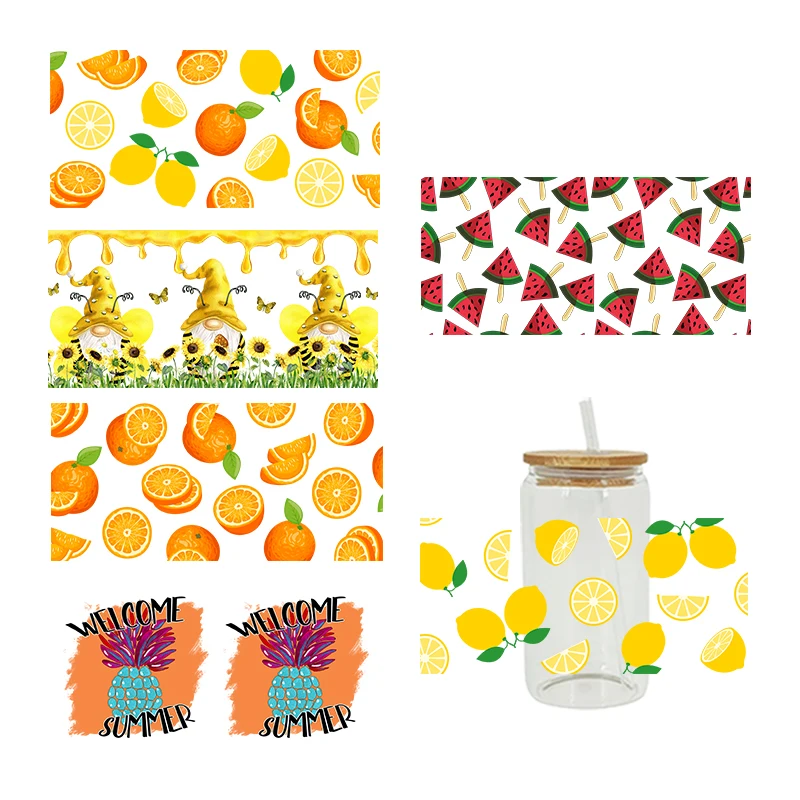 UV DTF Transfers Stickers, Cup Wrap, Pineapple, Lemon, Fruit Printed for DIY Glass, Ceramic Metal Leather, 3D, 16oz D1798