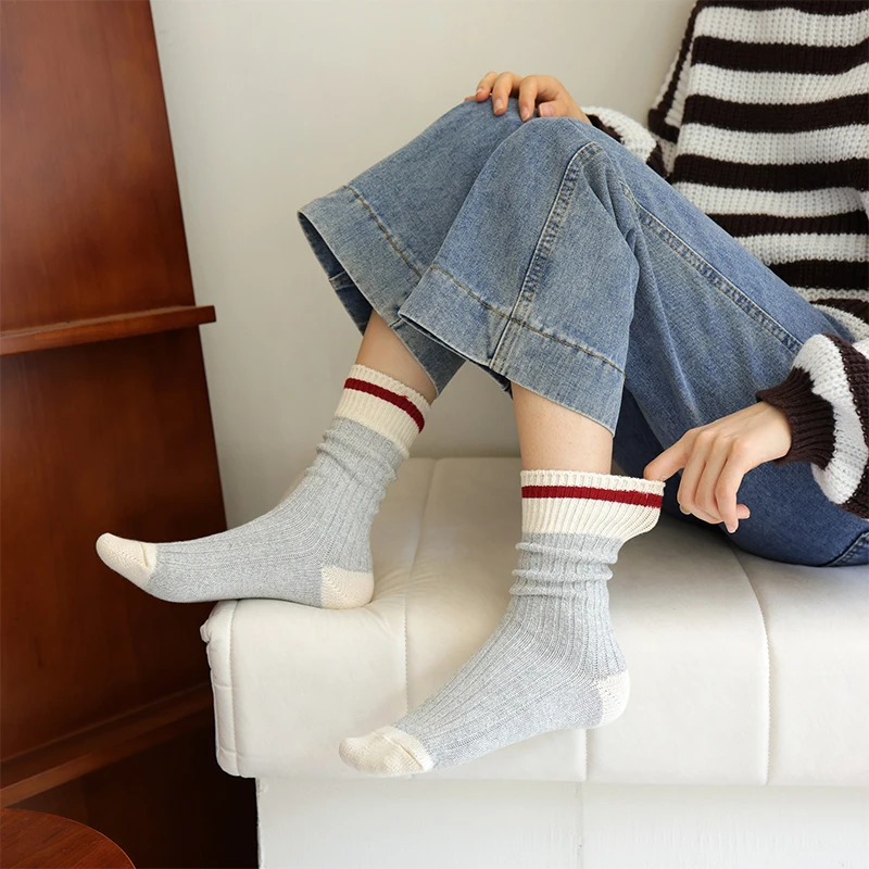 

3/10 пар женских зимних вязаных носков в полоску, модные цветные носки, эластичные повседневные носки до середины икры в корейском стиле