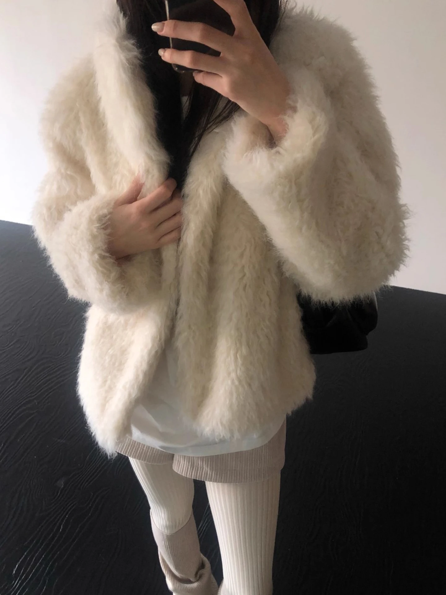 

Trendy Stand Collar Faux Fur Cardigan ort Jaet Women's Loose Warm Long Sve Top Korean Sle Winter New Arrival