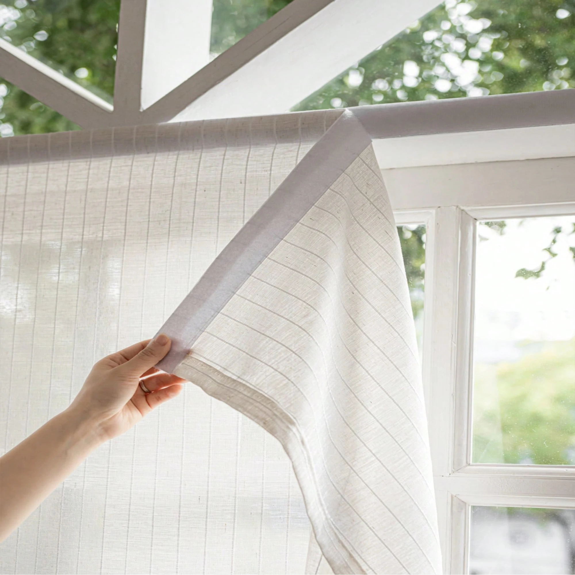 1pc Modern Japanese-style linen-feel Velcro curtains for rental apartments,self-adhesive,breathable,for bedrooms,living rooms