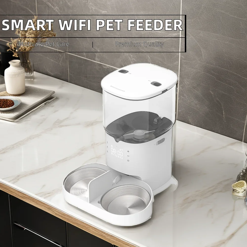 Alimento seco automático para gatos de 6L con diseño sin obstrucciones, alimentador automático para gatos con Wifi, TUYA, alimentador inteligente automático para mascotas, venta al por mayor de fábrica