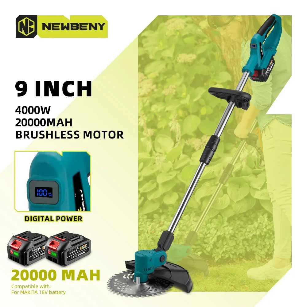 NEWBENY 9 Inch 36000RPM Brushless Electric Lawn Mower Power Display Cordless Handheld Garden Power Tools For Makita 18V Battery