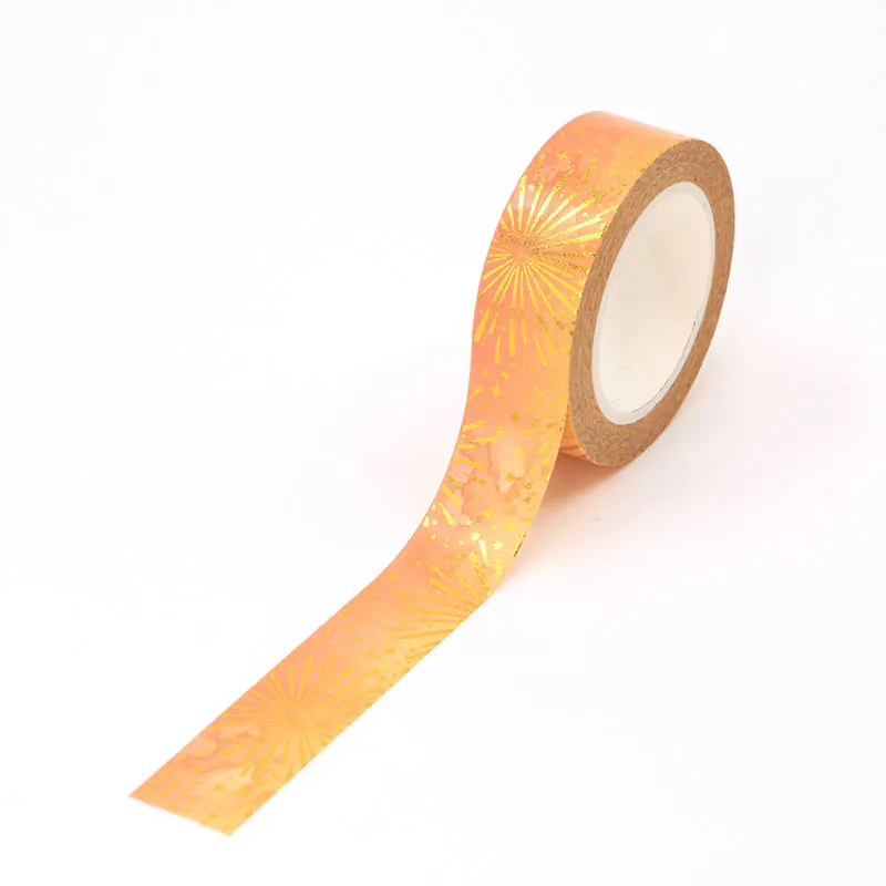 1 PCS Decorative Foil Yellow Fireworks Paper Washi Tapes Planner Adhesive Masking Tape Cute Stationery 15mm*10m