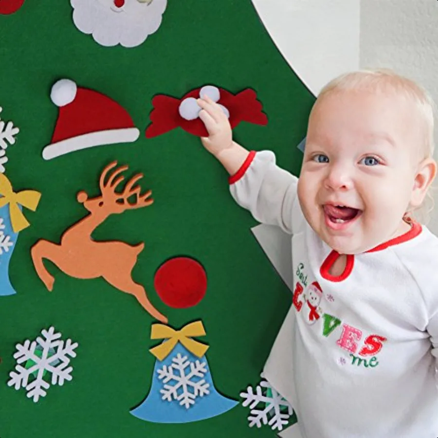 DIYフェルトクリスマスツリー、オーナメント付き、3フィートのフェルトクリスマスツリー、クリスマスギフトやクリスマスのドア/壁掛け装飾に