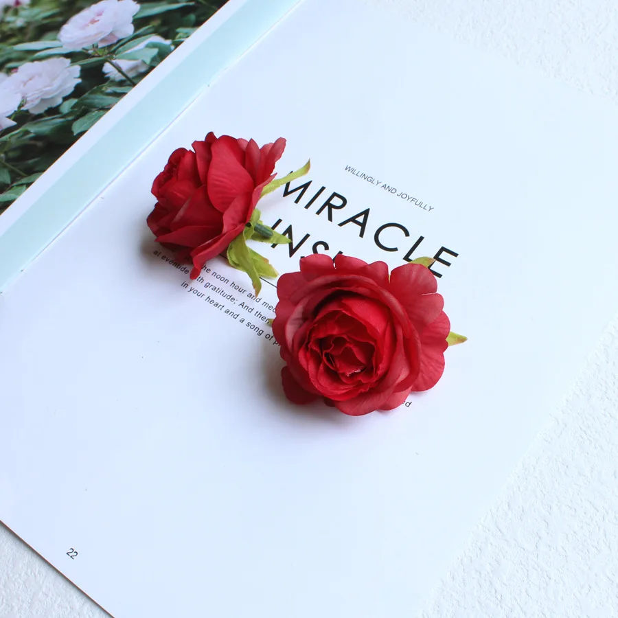 10Pcs Artificial Roses Head for DIY Wedding Plants Wall Christmas Home Decor 6CM Faux Rose Head Brooch Hat Candy Box Decoration