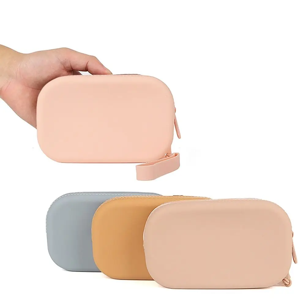 Sac cosmétique en silicone pour étudiants, pochette étanche, fermeture à glissière lisse, poudres de voyage, portefeuille simple, porte-monnaie