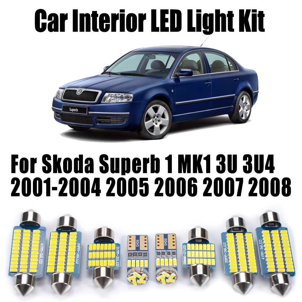 

13Pcs Canbus LED Interior Map Dome Trunk Light Kit For Skoda Superb 1 MK1 3U 3U4 2001- 2004 2005 2006 2007 2008 Car Accessories