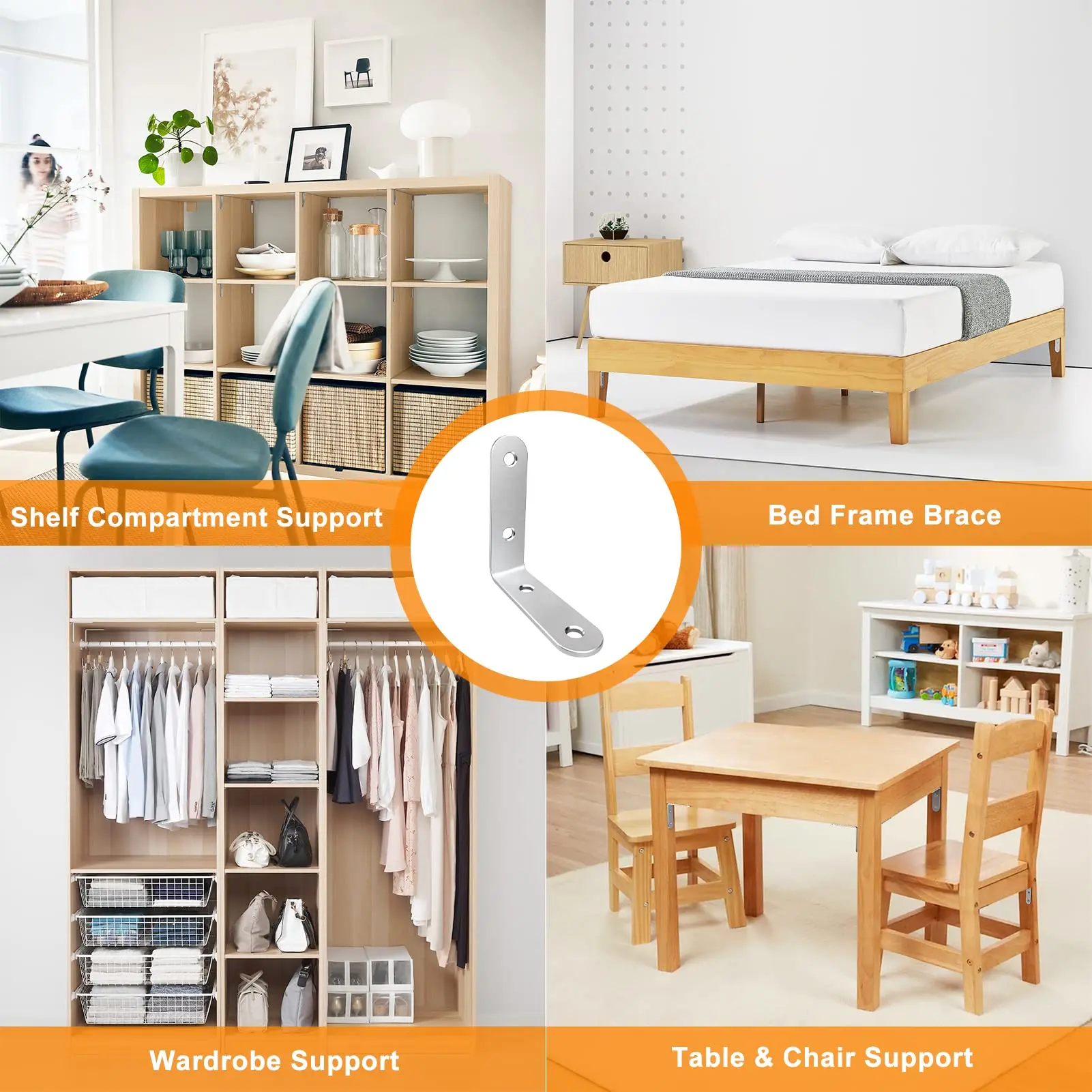 ขายึด L 20 ชิ้น - จัดฟันเข้ามุมสแตนเลสขนาด 2 นิ้วพร้อมสกรู 90 °   ชั้นวางมุมขวารองรับเฟอร์นิเจอร์ไม้โต๊ะ