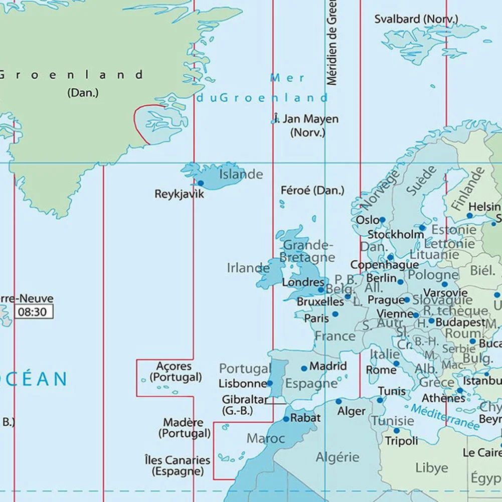 Карта часового пояса The Wold во Франции, винтажная Нетканая Картина на холсте, настенный художественный плакат, школьная фотография 150*100 см