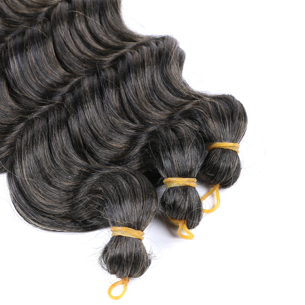 حزم شعر كروشيه مموج عميق للنساء 22 بوصة وصلات شعر صناعية فضفاضة مموجة عميقة أومبير بني اللون درجة حرارة عالية #5