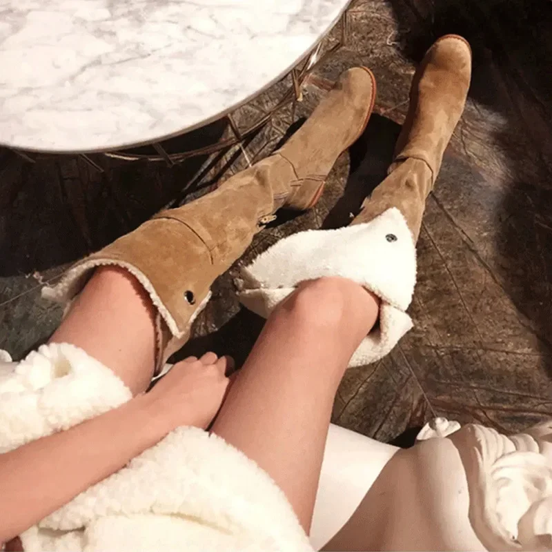 

Lamb Fur Over Knee Boots Long Hot Sale of The Season Winter New Thickened Fleece High Tube Slimming Snow Boots Women Rubber Uppe