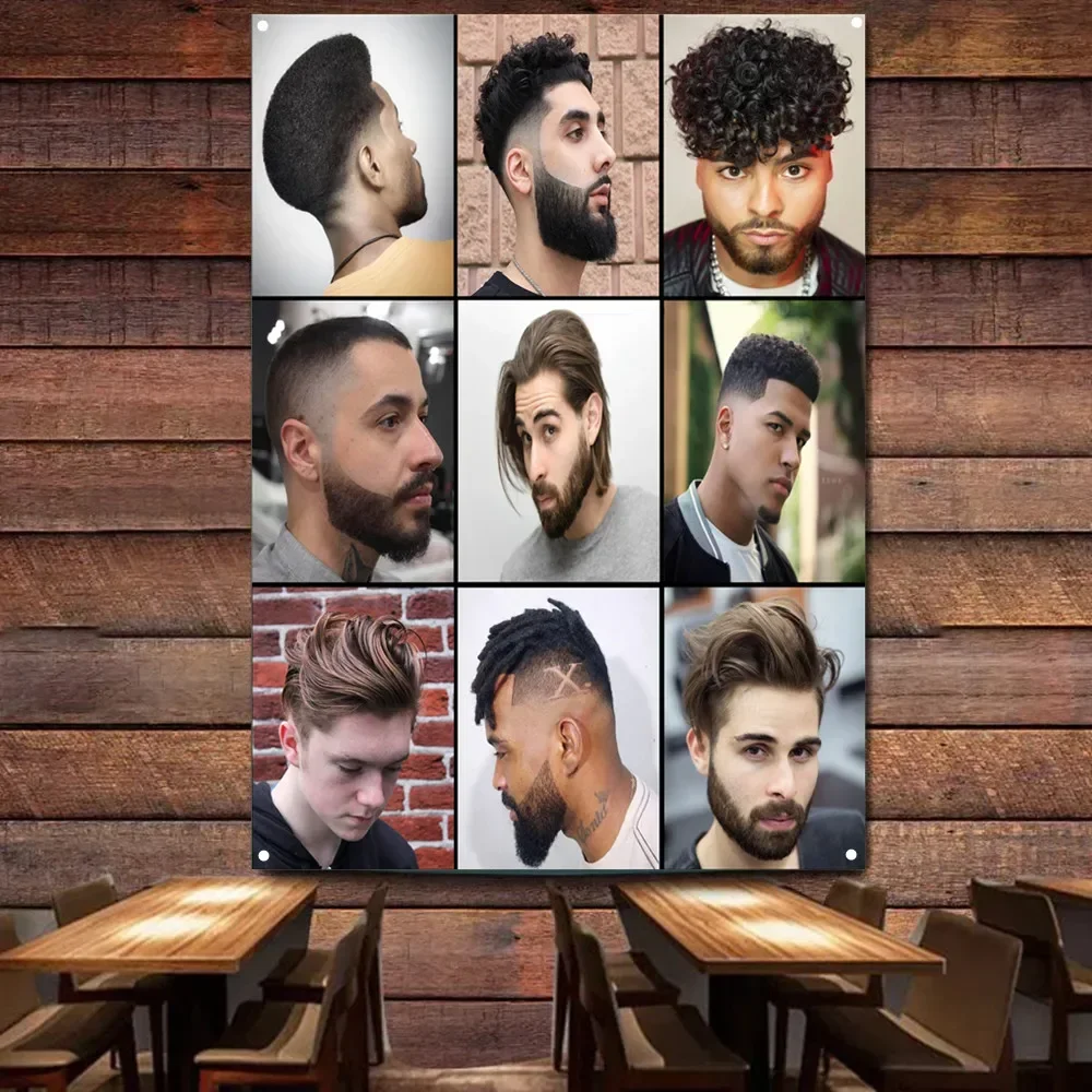 Hairstyle Poster for Men, Haircut & Shave Service Banner Wall Charts Barber Shop Wall Decor Flag, Perfect Gift for Your Stylist