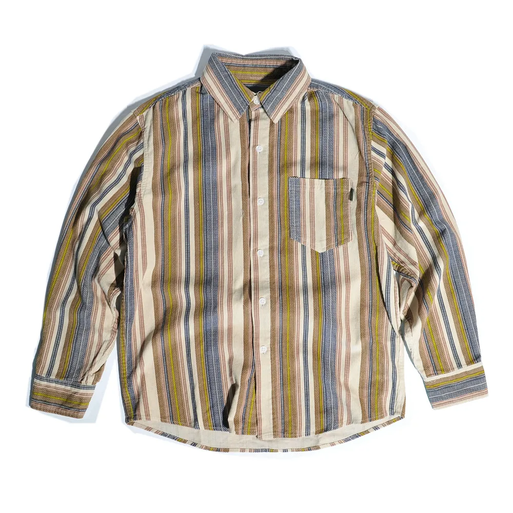 

Amekaji Corduroy Striped Shirt Japanese-style Vintage Contrast Color Pure Cotton Long-sleeved Jacket for Men