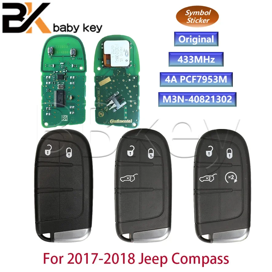 

BB ключ для 2017 2018 Jeep Compass M3N-40821302 оригинальный 2/3/4 кнопочный смарт-ключ дистанционного управления 433 МГц 4A чип без ключа SIP22 Blade