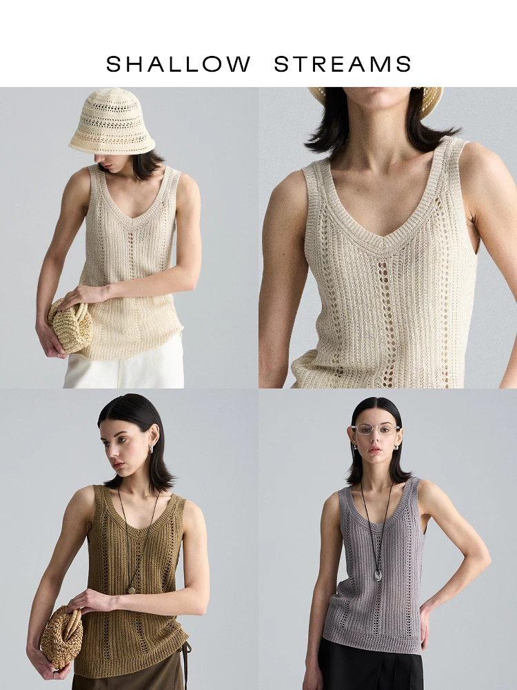 

Linen Lace Hollow Weaving Vest Strap Women Bohemian Style V-neck Sleeveless Top Hollow out Design Breathable Summer Top