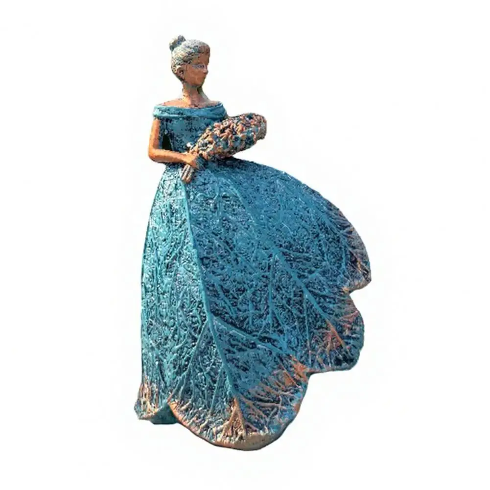 Hand-carved Fairy Sculpture Resin Flower Fairy Figurine with Embossed Lace Texture Elegant Garden for Indoor for Holidays
