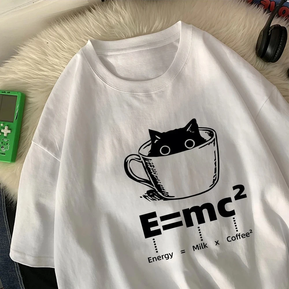 

A Cup of Kitten Is Equivalent To A Latte Женские футболки с мультяшным принтом Топы Мягкая футболка с круглым вырезом Летняя одежда Футболки с графикой
