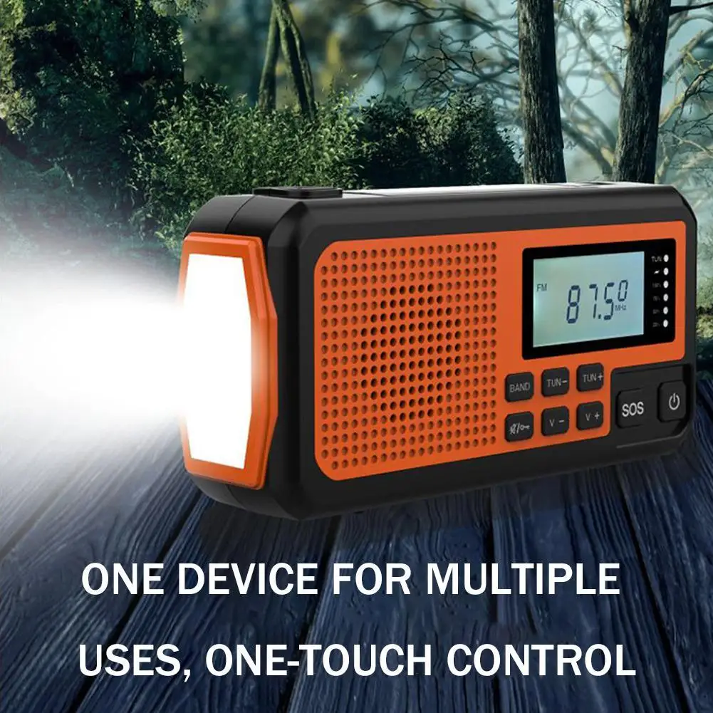 Solar + Hand Crank + Typec Rechargeable Radio AM/FM For Outdoor Emergency SOS Button Alarm Radio + Lumen Flashlight 2in1