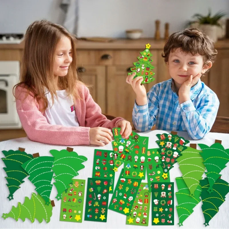 24Pcs Christmas Tree DIY Craft Kit Use Stickers To Create Holiday Cards Perfect For Christmas Parties Activitie Holiday Supplies