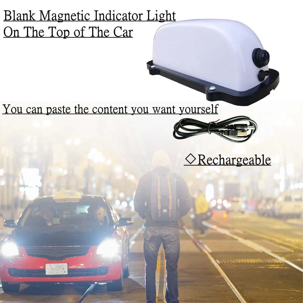 Batteria ricaricabile USB vuoto Taxi luce superiore tetto Taxi segno con Base magnetica impermeabile Taxi cupola luce luce bianca segno fai da te