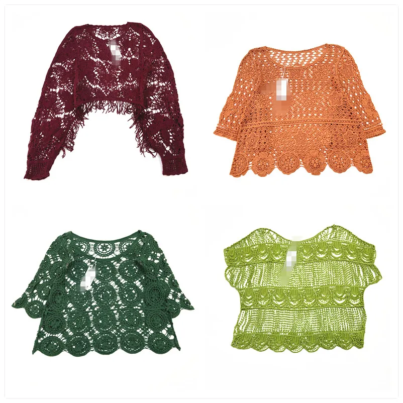 

Винтажный свитер ручной работы с вышивкой, двухслойный ажурный однотонный четырехсезонный роскошный пушистый трикотаж из смешанного волокна 306