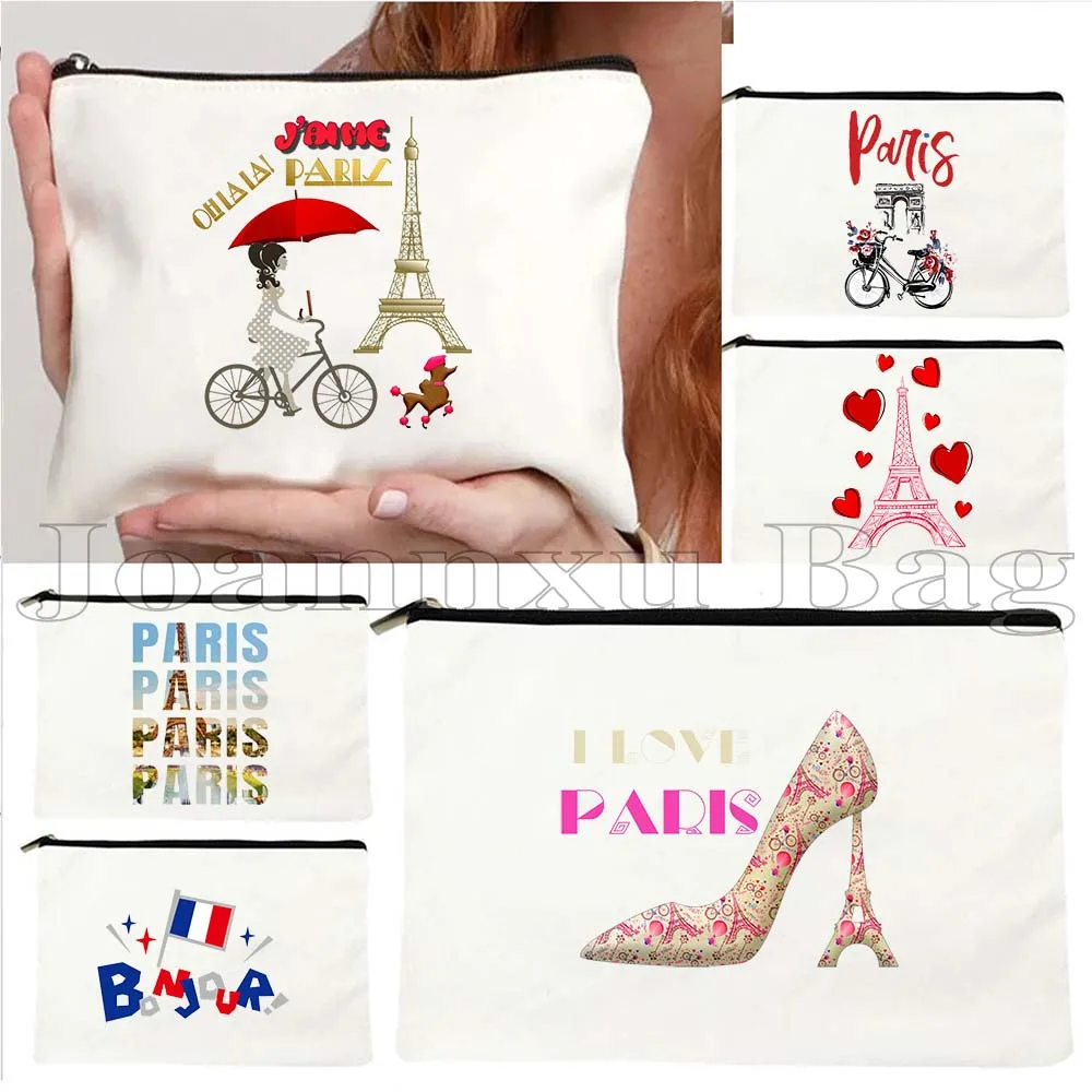 

Love Paris France Map Flag Eiffel Tower Landmark Pug Life Oh La La French Gifts Cosmetic Makeup Toilet Bag Pencil Case Pouch