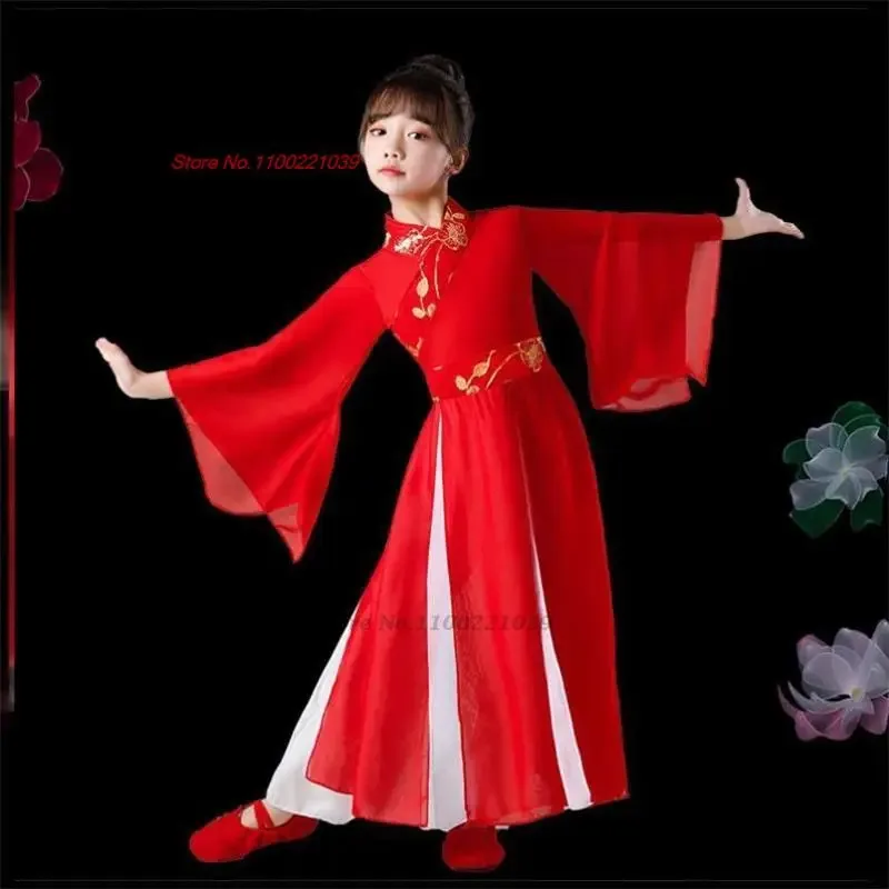

2025 traditional chinese hanfu dress children ancient folk dance wear stage performance costume national hanfu tops+pants set