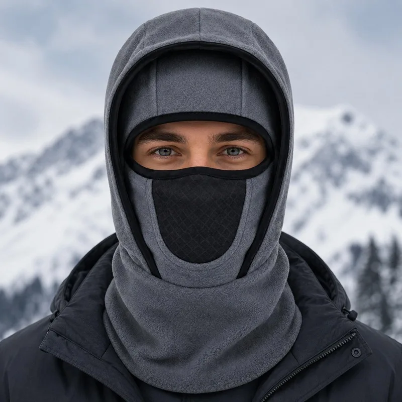Warm Hood Hat Scarf Integrated Men Winter Velvet Thickened Ski Riding Electric Vehicle Mask Pullover Hat Thermal Windproof