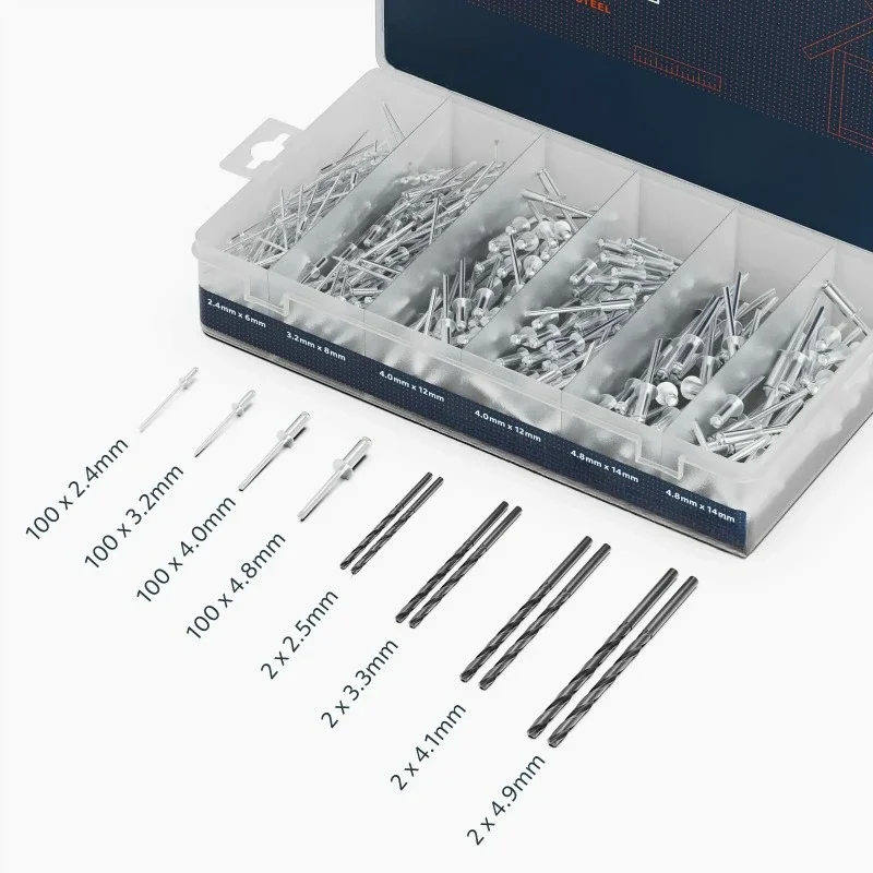 408pcs Blind Rivets Set with Drill Bit Aluminum/Steel Rivet Set Pull Anchor Dome Head Pop Rivets