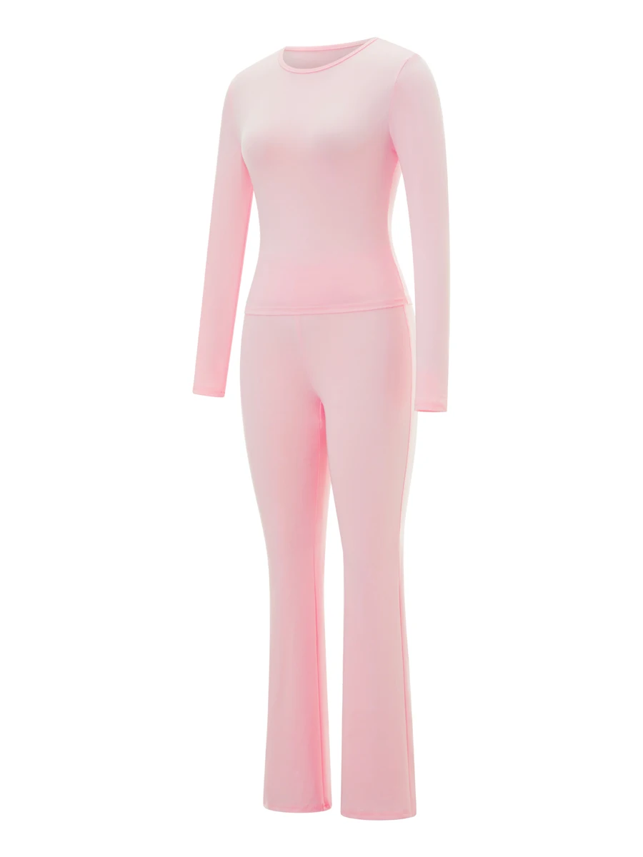 Women 2 Pcs Yoga Pants Set Long Sleeve Crewneck Crop Top and High Waist Flare Pants Workout Lounge Tracksuit