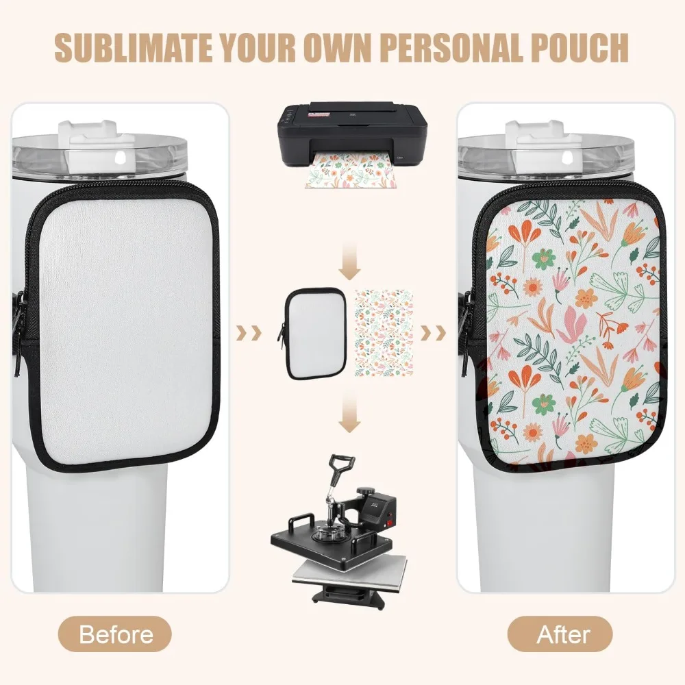 4/8pcs Sublimation Water Bottle Pouch For Stanley Cup Accessories 40 OZ With Dual Zipper Portable Tumbler Bag For Outdoor Gym