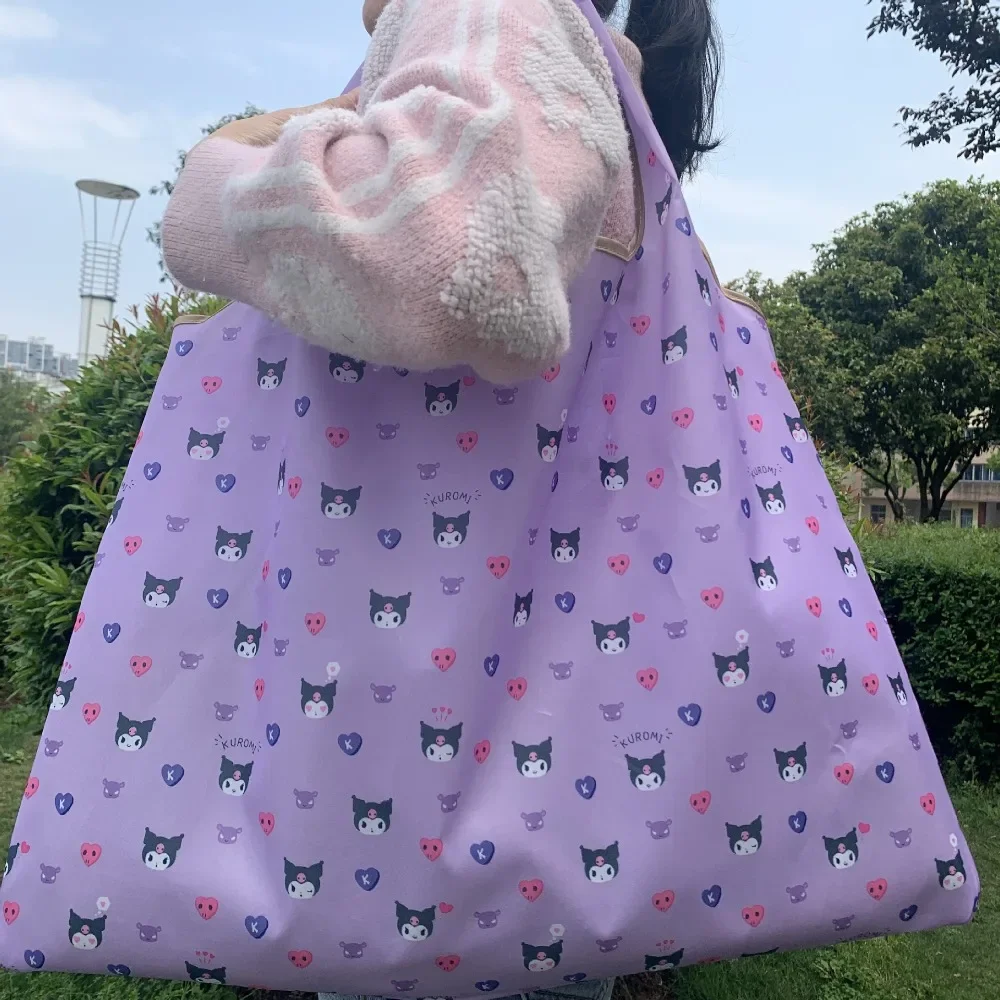 Bolsas de mano de Hello Kitty Sanrio Kuromi para niñas, bolsas de compras de gran capacidad de Anime, bolsa de almacenamiento de viaje plegable, bolso de mano Kawaii portátil