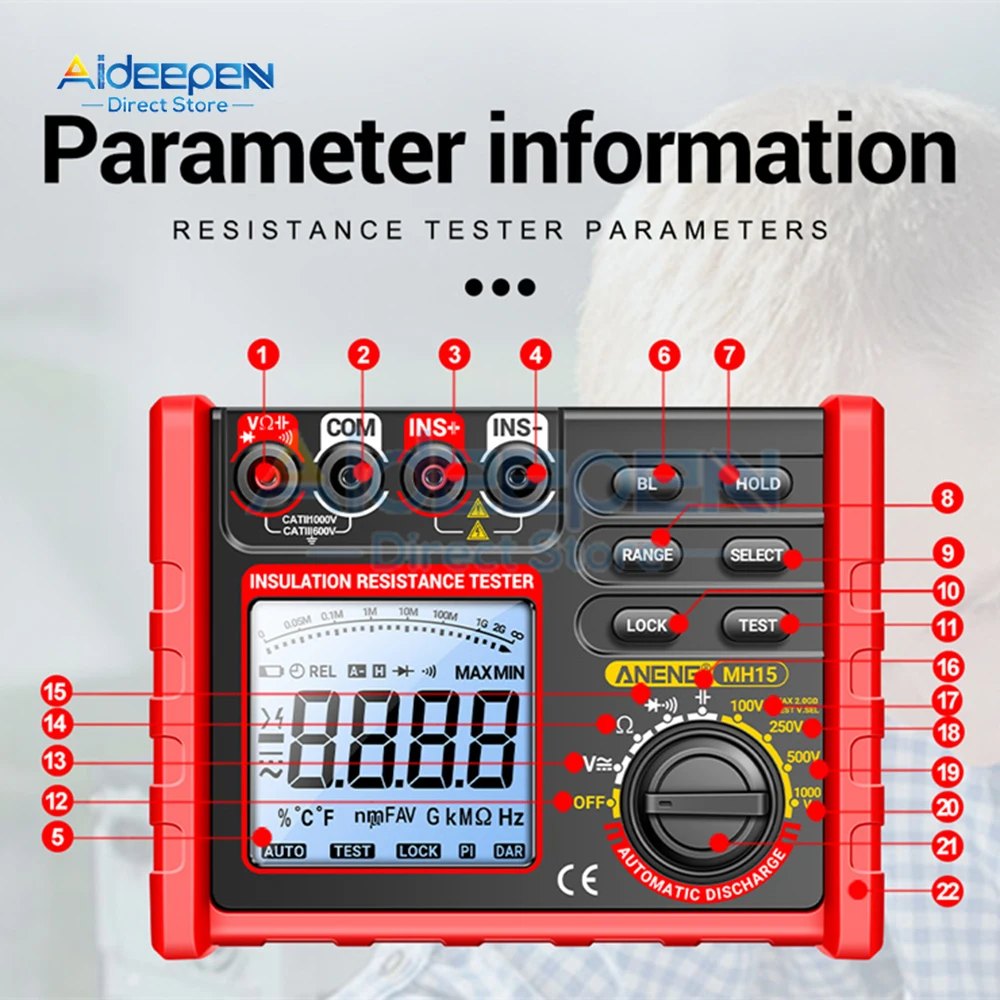 MH15 Digital Ohmmeter Insulation Resistance Meter 6000 Count Resistor Testers Capacitor Test Megohmmeter High Voltage Tool