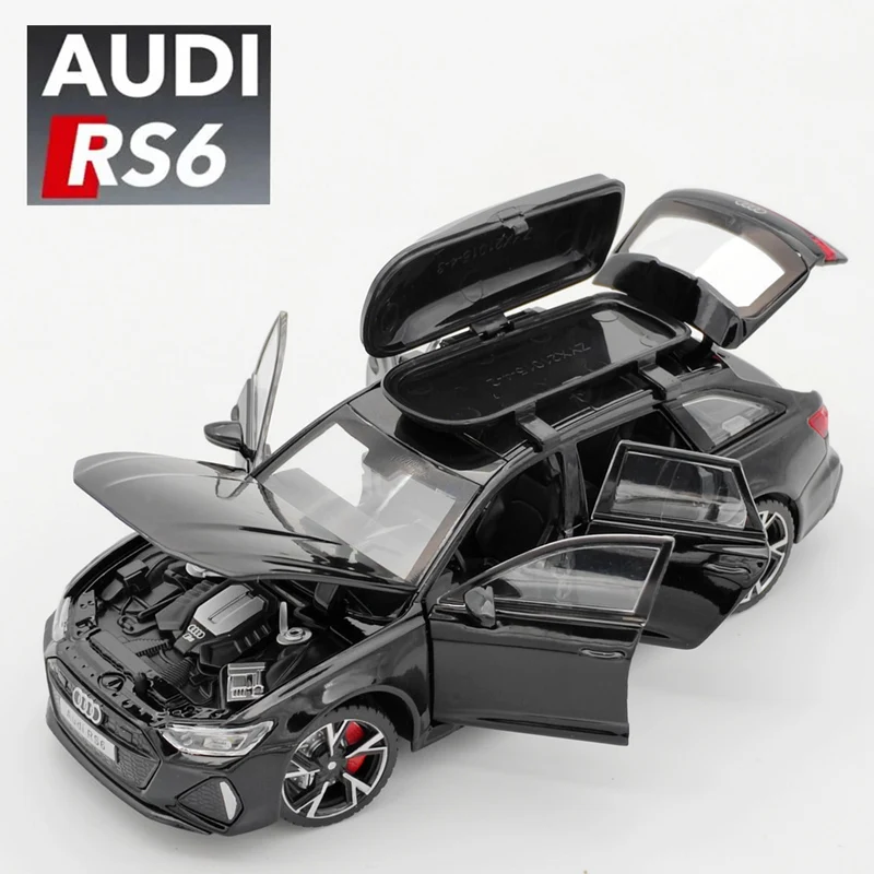 1:32 Audi RS6 Toy Car Model with Sound Light Doors Opened Alloy Diecast Model Vehicle Collection Toy for Boy Adult Festival Gift