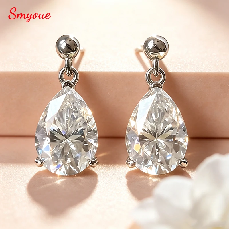 Smyoue 7*10mm Pear Cut Moissanite Hoop Earrings for Women Girls Dating Wedding Genuine Certified 925 Silver Jewelry Lab Diamond