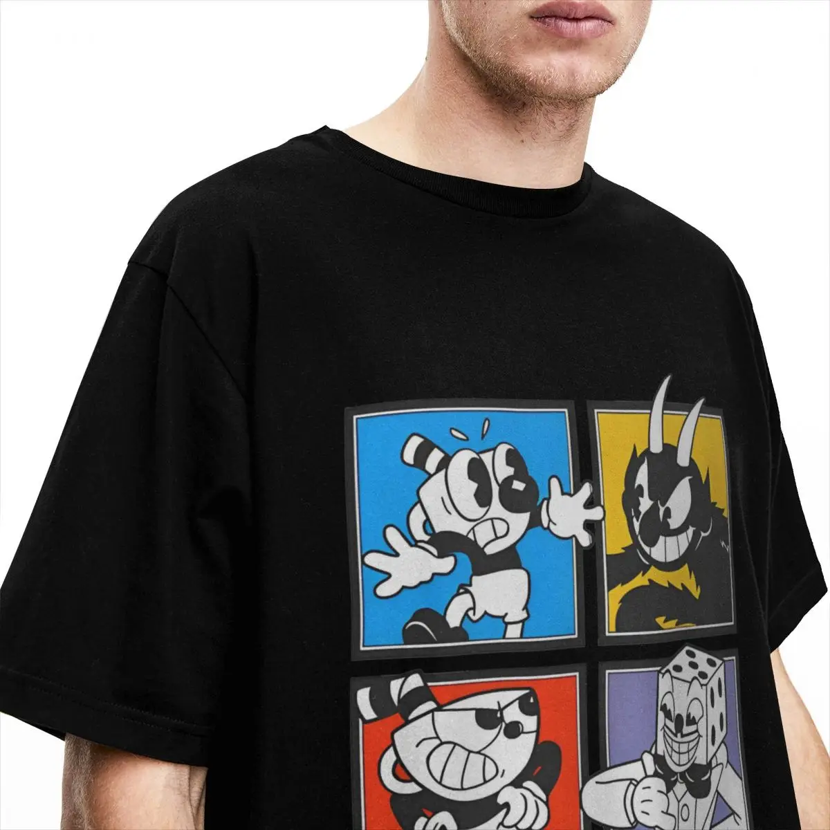 Camiseta para hombre y mujer, camisetas Cuphead, personajes novedosos, camiseta de verano, camisetas de algodón con patrón impresionante de talla grande