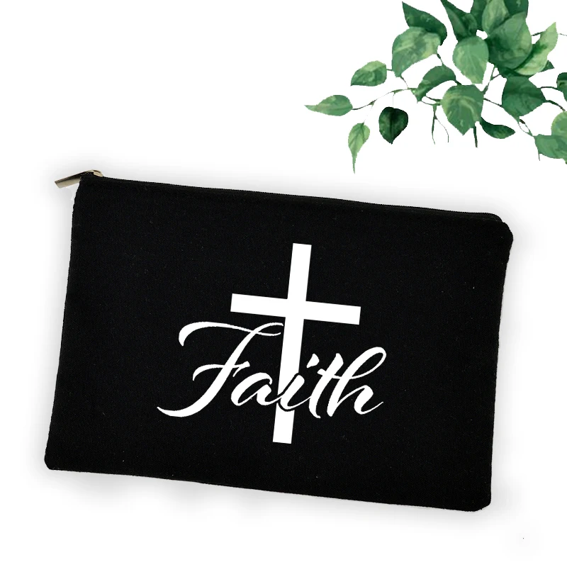 Cross Jesus Faith Christian Cosmetic Bag Girl Lipstick Bags Women Make Up Organizer Pouch Toiletry Case Pencil Bag Easter Gifts