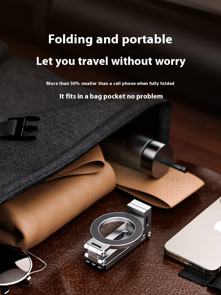 Foldable Travel/Airplane Phone Tripod Stand - 360° Magnetic Rotating Holder for IPhone & Android, Portable Desk/Car Mount