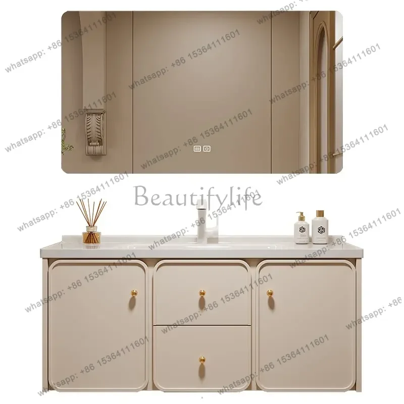 

French bathroom cabinet integrated ceramic basin toilet cream wind smart washbasin cabinet
